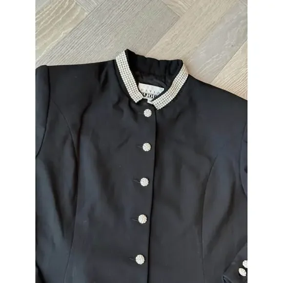 Vtg Glam Black Rhinestone Embellished Blazer Jacket 18 Sophisticated Evening 80s - Picture 3 of 9